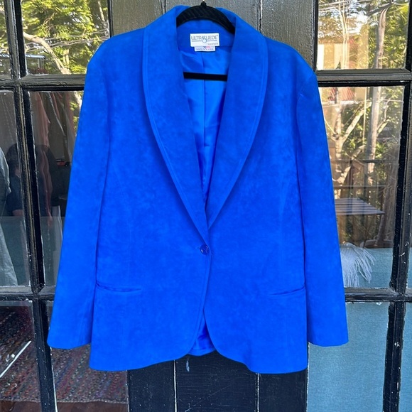 Vintage Jackets & Blazers - Vintage Count Romi Ultra Suede Blue Blazer Size 16
